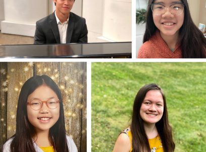 Four photos of young people in a variety of poses.